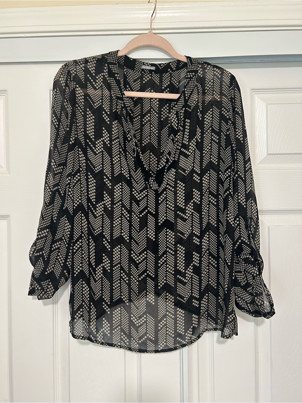 Woven Black & Cream Geometric V-Neck Women's Blouse